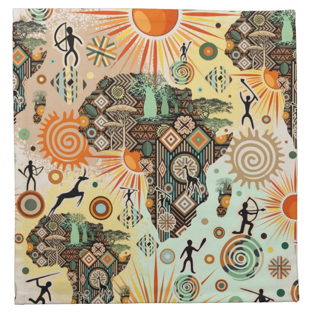 Africa Map Decorative Tribal Elements Pattern Cloth Napkin (Front)