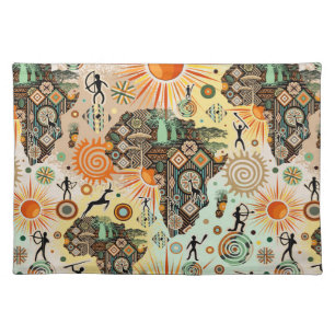 Africa Map Decorative Tribal Elements Pattern Cloth Placemat