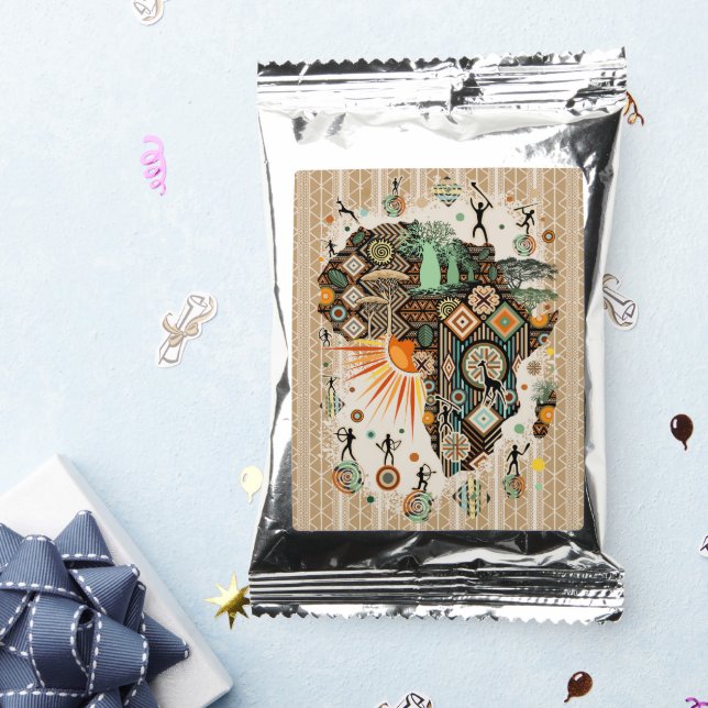 Africa Map Decorative Tribal Elements Pattern Coffee Drink Mix (Packets)