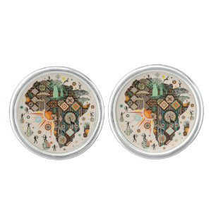 Africa Map Decorative Tribal Elements Pattern Cufflinks