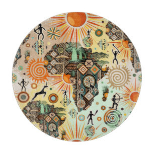 Africa Map Decorative Tribal Elements Pattern Cutting Board