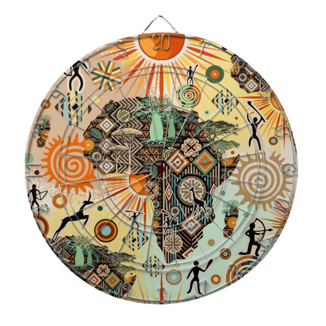 Africa Map Decorative Tribal Elements Pattern Dart Board (Front)
