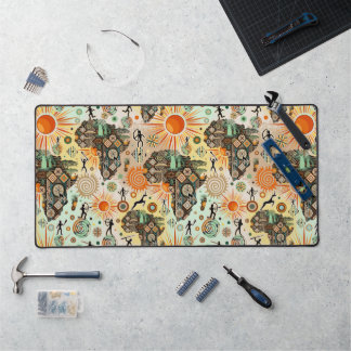 Africa Map Decorative Tribal Elements Pattern Desk Mat