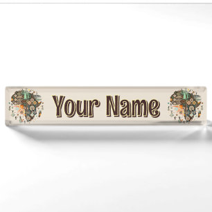 Africa Map Decorative Tribal Elements Pattern Desk Name Plate