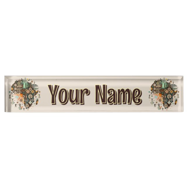 Africa Map Decorative Tribal Elements Pattern Desk Name Plate (Front)