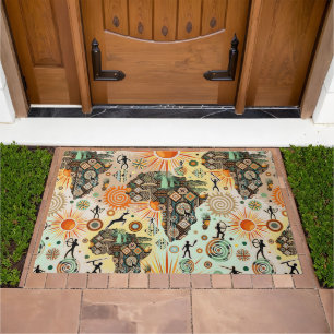 Africa Map Decorative Tribal Elements Pattern Doormat