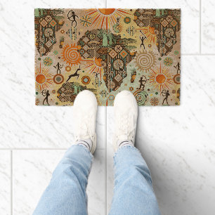 Africa Map Decorative Tribal Elements Pattern Fiber Doormat