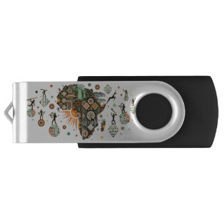 Africa Map Decorative Tribal Elements Pattern Flash Drive