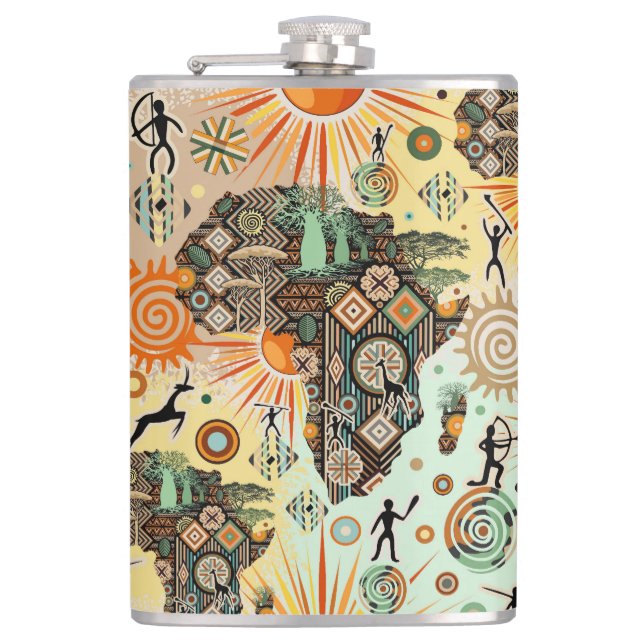 Africa Map Decorative Tribal Elements Pattern Flask (Front)