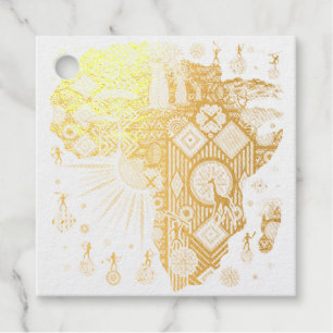 Africa Map Decorative Tribal Elements Pattern Foil Favor Tags