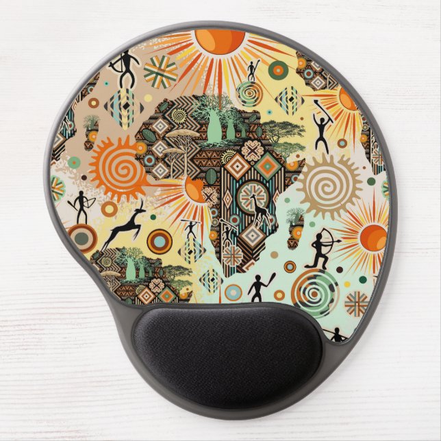 Africa Map Decorative Tribal Elements Pattern Gel Mouse Pad (Front)