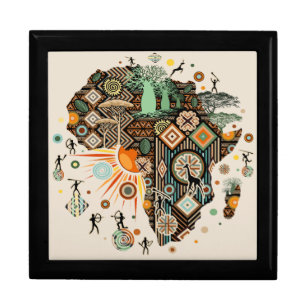 Africa Map Decorative Tribal Elements Pattern Gift Box