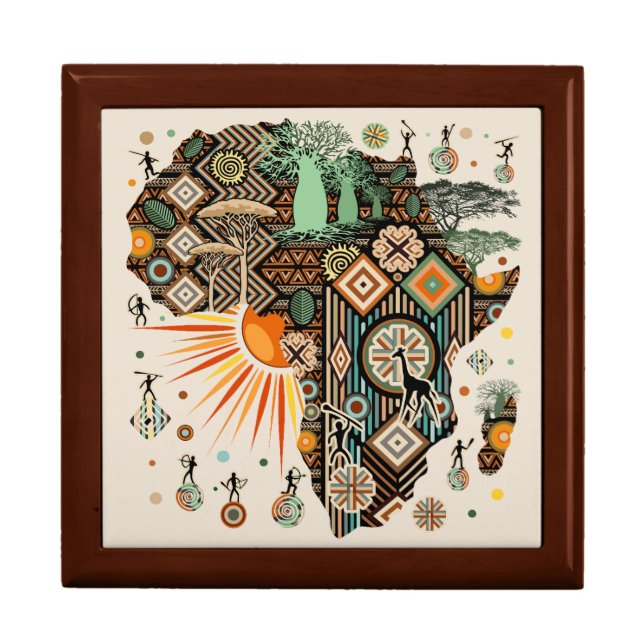 Africa Map Decorative Tribal Elements Pattern Gift Box (Front)