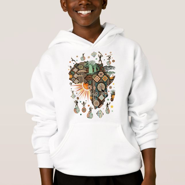Africa Map Decorative Tribal Elements Pattern Hoodie (Front)