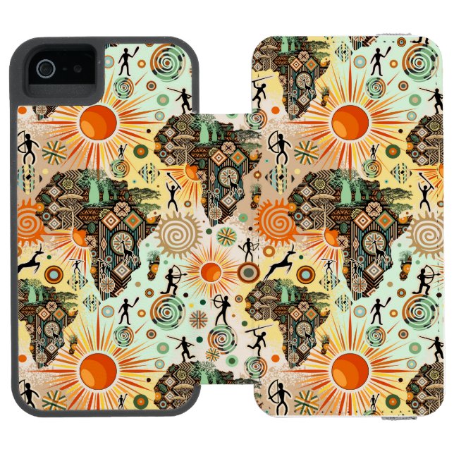 Africa Map Decorative Tribal Elements Pattern Incipio iPhone Wallet Case (Folio Open)