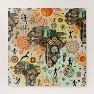 Africa Map Decorative Tribal Elements Pattern Jigsaw Puzzle
