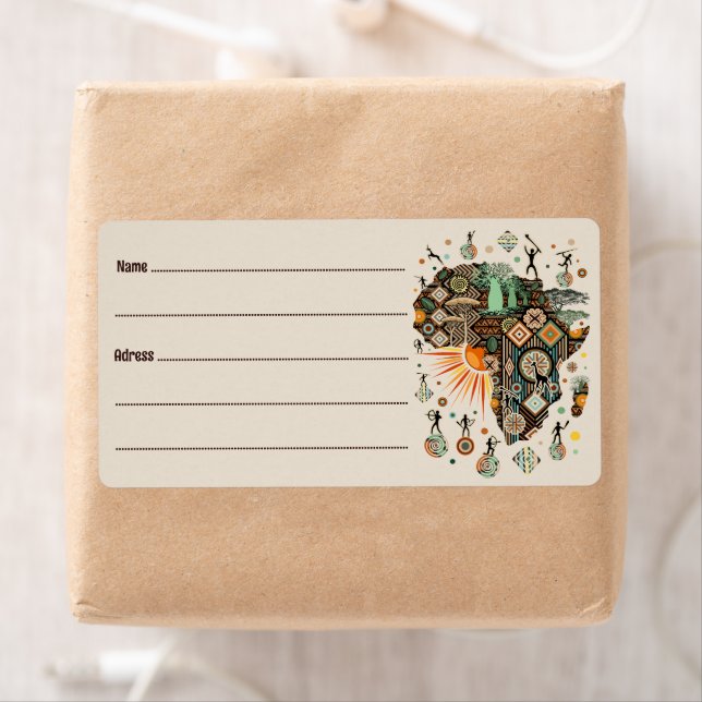 Africa Map Decorative Tribal Elements Pattern Label (Insitu)