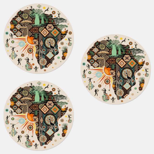 Africa Map Decorative Tribal Elements Pattern Labels (Group)