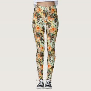 Africa Map Decorative Tribal Elements Pattern Leggings