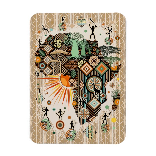 Africa Map Decorative Tribal Elements Pattern Magnet (Vertical)