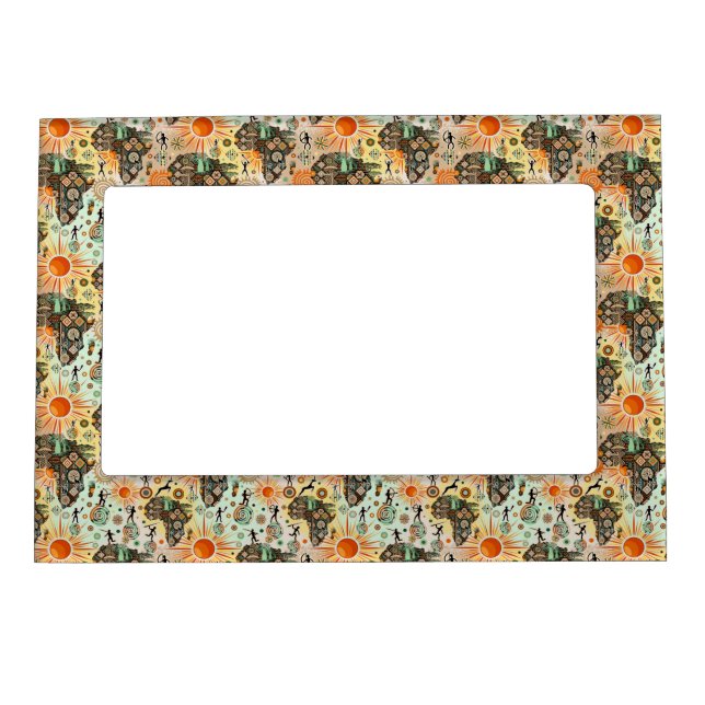 Africa Map Decorative Tribal Elements Pattern Magnetic Frame (Front)
