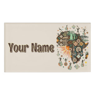 Africa Map Decorative Tribal Elements Pattern Name Tag