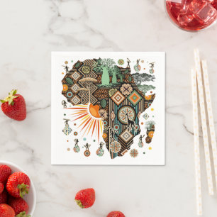 Africa Map Decorative Tribal Elements Pattern Napkins
