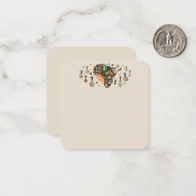 Africa Map Decorative Tribal Elements Pattern Note Card (Front/Back In Situ)