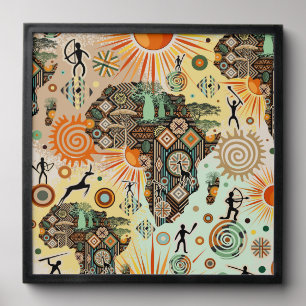 Africa Map Decorative Tribal Elements Pattern Peel And Stick Photo Tile