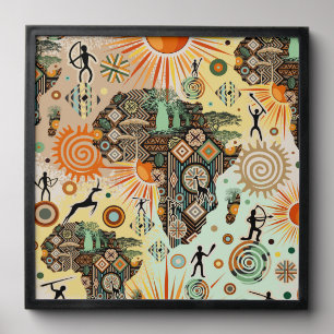 Africa Map Decorative Tribal Elements Pattern Peel And Stick Photo Tile