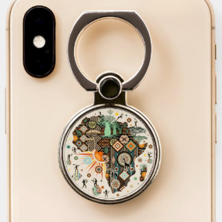 Africa Map Decorative Tribal Elements Pattern Phone Ring Stand