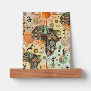 Africa Map Decorative Tribal Elements Pattern Picture Ledge