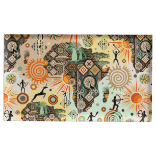 Africa Map Decorative Tribal Elements Pattern Place Card Holder