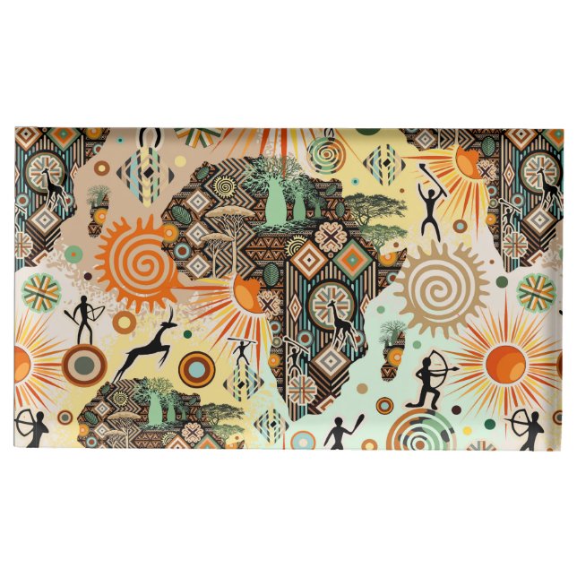 Africa Map Decorative Tribal Elements Pattern Place Card Holder (Front)