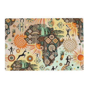 Africa Map Decorative Tribal Elements Pattern Placemat
