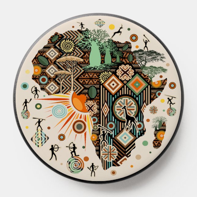 Africa Map Decorative Tribal Elements Pattern PopSocket (Popsocket)