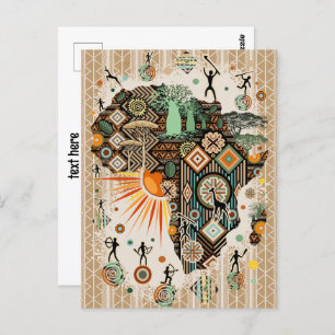 Africa Map Decorative Tribal Elements Pattern Postcard