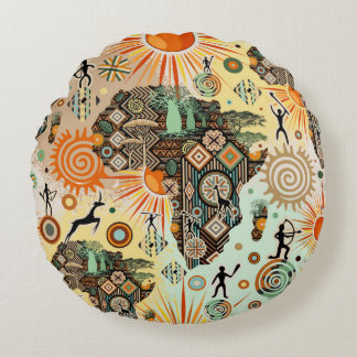 Africa Map Decorative Tribal Elements Pattern Round Pillow