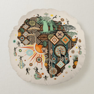 Africa Map Decorative Tribal Elements Pattern Round Pillow