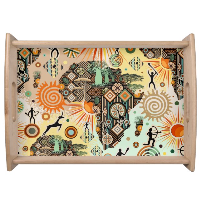 Africa Map Decorative Tribal Elements Pattern Serving Tray (Front)