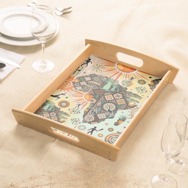 Africa Map Decorative Tribal Elements Pattern Serving Tray (Front)