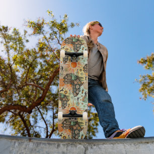 Africa Map Decorative Tribal Elements Pattern Skateboard