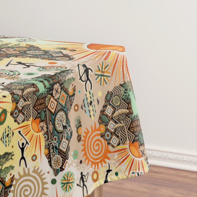 Africa Map Decorative Tribal Elements Pattern Tablecloth (In Situ)
