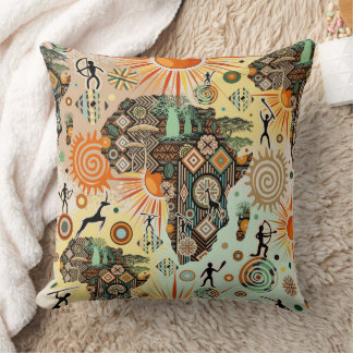 Africa Map Decorative Tribal Elements Pattern Throw Pillow