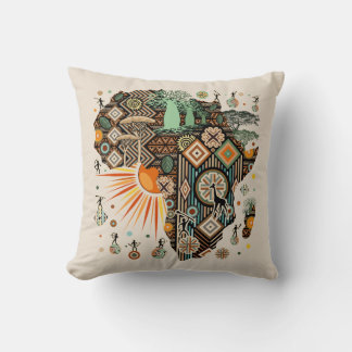 Africa Map Decorative Tribal Elements Pattern Throw Pillow