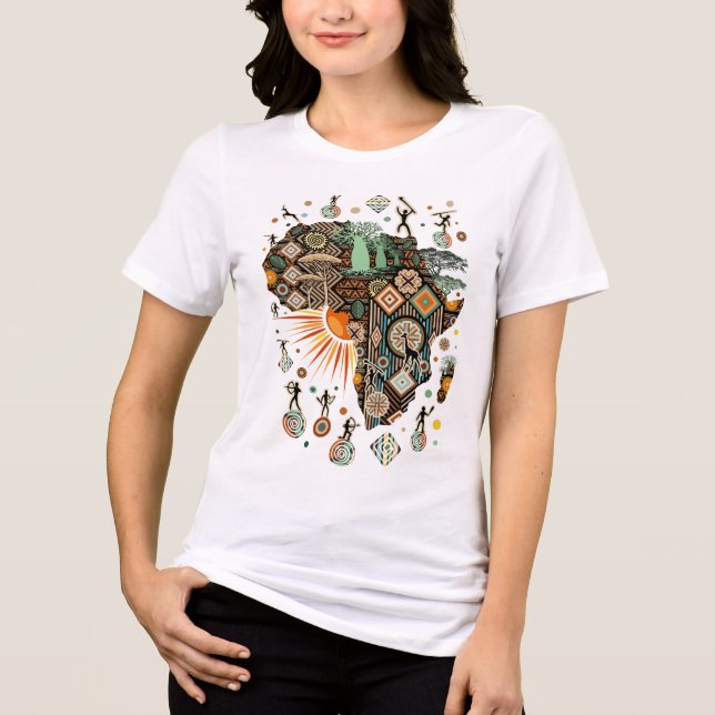 Africa Map Decorative Tribal Elements Pattern Tri-Blend Shirt (Front)