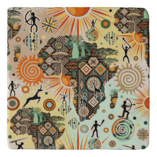 Africa Map Decorative Tribal Elements Pattern Trivet