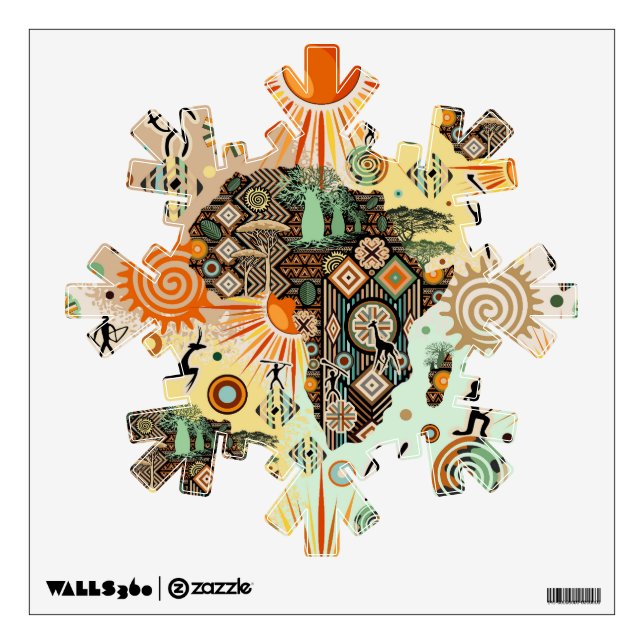 Africa Map Decorative Tribal Elements Pattern Wall Decal (Front)