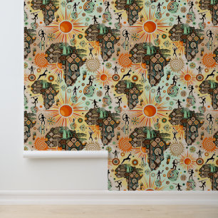 Africa Map Decorative Tribal Elements Pattern Wallpaper
