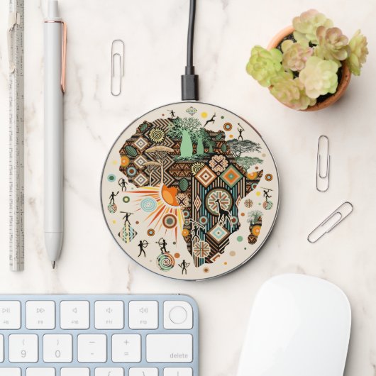 Africa Map Decorative Tribal Elements Pattern Wireless Charger (Desk)